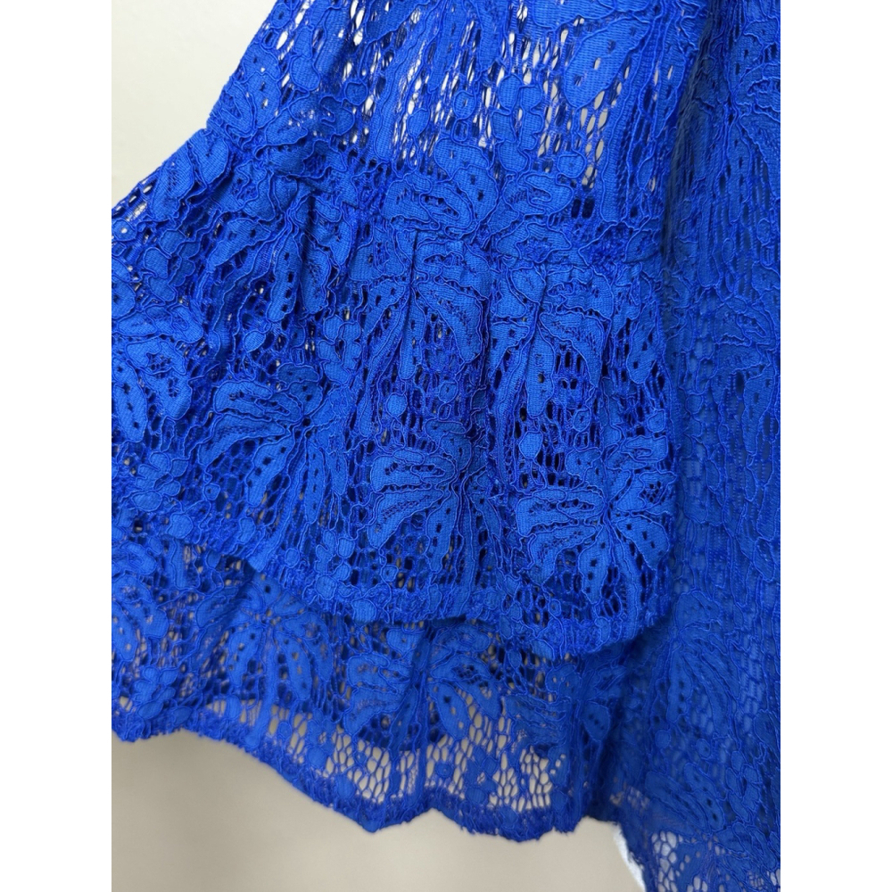 Lilly Pulitzer TOBYN XS Off The Shoulder Top Ikat Blue Palm Tree Lace Blouse - Picture 6 of 9